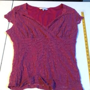 Uniform Women by John Paul Richard size 1X pink lace V- neck top cap sleeves,